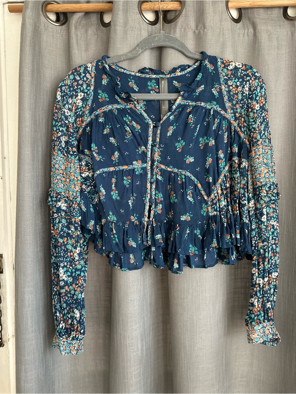 Anthropologie Navy Floral Blouse